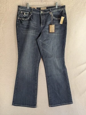 NEW Earl Jeans Womens 35x29 Sz 14 Petite Blue Bootcut Thick Stitch Rhinestones - Image 1 of 4