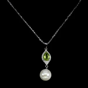 925 Sterling Silver Necklace Pear Peridot 9x6mm Mop Natural Gemstone Jewelry 18 - Picture 1 of 14