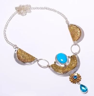 Collar Hecho a Mano Magnesita Turquesa Plata de Ley 925 Dos Tonos 17.99" T79 Foto 1 de 4