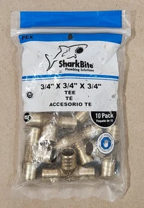 SharkBite UC370LFA10 10 Piece 3/4" Pex x 3/4" Pex x 3/4" Pex Brass Tee - Picture 1 of 2