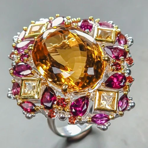 Jewellery 28 ct+ Natural Citrine Quartz Ring 925 Sterling Silver Size 8 /R443538 - Image 1 of 1