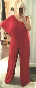 RED JUMPSUIT 20 22 STRETCH Cherry RedCape Asymetric R&M RICHARDS Slim us18 NWOT - Picture 1 of 7