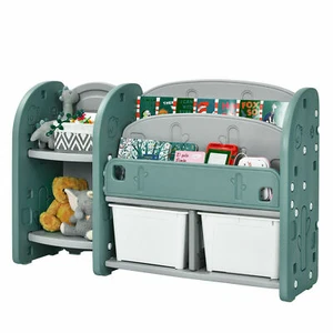 Kids Toy Storage Organizer 2-Tier Bookshelf Bookcase Display Rack W/Plastic Bins - Picture 1 of 9