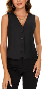 Gilet Da Donna Senza Maniche Blazer Da Ufficio Gilet Anteriore Foderato Con Bott - Foto 1 di 12