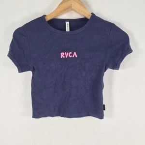 RVCA womens t shirt size 6 navy blue crop short sleeve cotton 100066 - Picture 1 of 9