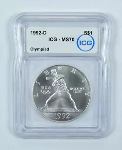 1992-D Olympic Baseball Commemorative Silver Dollar MS70 ICG - Picture 1 of 5