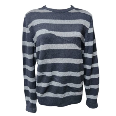 Volcom striped sweater gray black crew neck pullover cotton wool medium - Image 1 of 4