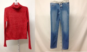 Energie /Wonder Nation Girls 2 Pc Red Turtleneck Sweater Blue Denim Jeans Sz L - Picture 1 of 5