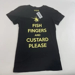 Doctor Who New T-Shirt Fish Fingers & Custard Please Juniors Lg Black 12th Rare - Picture 1 of 7