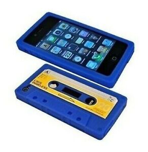 Schutzhülle Silikon IPHONE 4 4G 4S Design Kassette K7 Blau