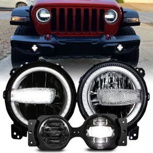 LED DRL HEADLIGHTS w/ FOG LIGHT COMBO FOR JEEP WRANGLER JL JT RUBICON 2018-2024 - Picture 1 of 13