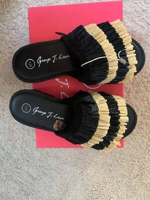 Zapatillas George J Love Paja Beigh Cuero Negro Talla 36 Hechas en Italia Foto 1 de 4