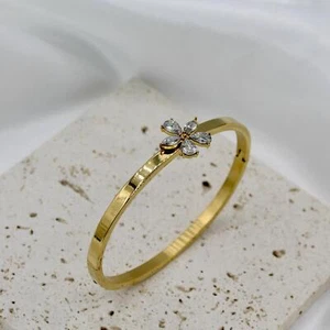Gold Plated Stainless Steel Vivian Flower Bangle Bracelet - Picture 1 of 2