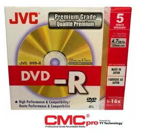 5 Genuine Taiyo Yuden JVC CMC PRO Blank DVD-R 16x 120min discs JAPAN Jewel case - Picture 1 of 1