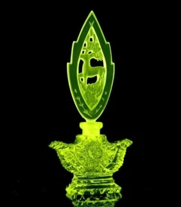 Art Deco 1930' Czeska kolekcjonerska butelka perfum wazelina szkło uranowe - Zdjęcie 1 z 2