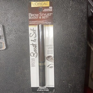 L'oreal  Brow Stylist Boost & Set Volumizing Brow Mascara #490 Dark Brunette  - Picture 1 of 2