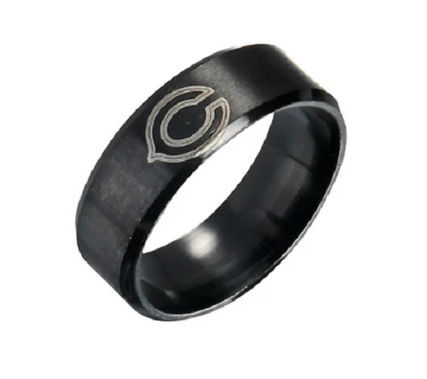 New Chicago Bears Black Stainless Steel Engraved Ring Sizes 8 9 10 11 12 13 Cover