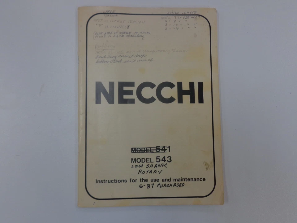 Necchi 543 Sewing Machine Instructional Book Manual Guide - Image 1 of 1