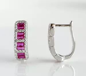 925 Sterling Silver Ruby 5/8'' Huggie Stud Earrings Gemstone - Picture 1 of 3