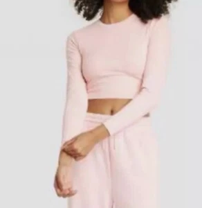 Women’s All In Motion Long Sleeve Cut Out Back Cropped Top Pinkl Size L - Picture 1 of 10