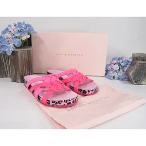 Sophia Webster Neon Pink Metallic Leopard Ramona Knotted Slides Sz 38 NIB - Picture 1 of 6