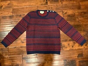 Gucci Red & Blue Crew Neck Gucci Loves Laura Sweater w/ Shoulder Buttons Size XL