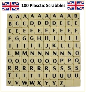 100 X PLASTIC SCRABBLE TILES LETTERS FOR ART & CRAFTS KIDS SCRAPBOOK UK SELLER - Picture 1 of 1