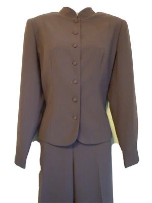 Donna Morgan womens Medium brown pant suit lined button blazer crepe texture - Image 1 of 4
