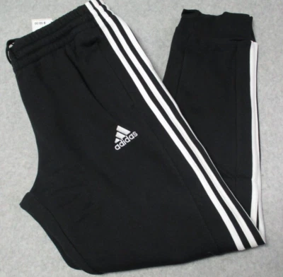 Adidas Essentials Fleece Mens Sz Large Tapered Cuff 3-Stripes Sweat Pants Black - Image 1 of 4