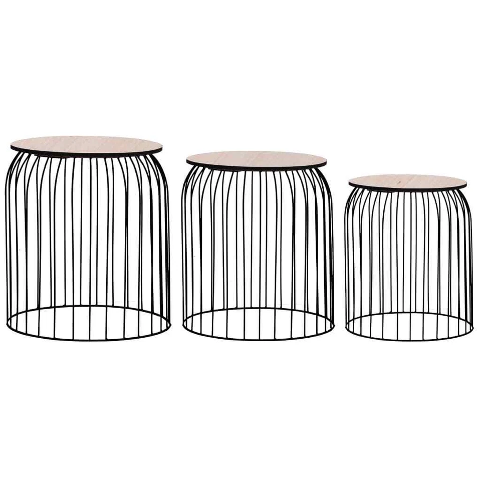 Coffee Table Set of 3 Black Metal MDF Set of 3 Stackable