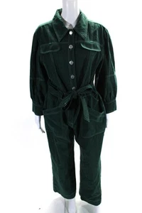 Suncoo Womens Cotton Collared Long Sleeve Belted Buttoned Jumpsuit Green Size 4T - Picture 1 of 6
