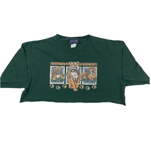 Vintage Jansport Green Tiger Graphic Cropped T-Shirt Women’s Size XL - Picture 1 of 9