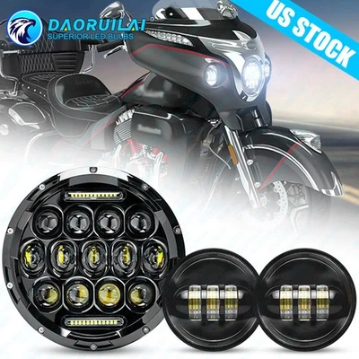Farol de LED 7" polegadas DRL+4,5" luz de passagem para Harley Davidson Touring Road King - Imagem 1 de 4