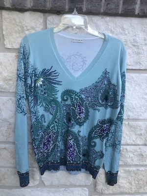 Blusa Top ETRO MILANO Estampado Floral Paisley Manga Larga Cuello en V Italia Foto 1 de 4