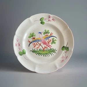 Antique French Tin Glazed Faience Plate with Exotic Bird, Unmarked 19th Century - Picture 1 of 4