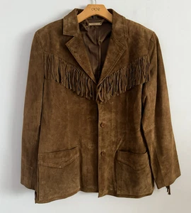 Brandon Thomas 100% Suede Leather Fringe Jacket Western Boho Lined Brown Size M - Picture 1 of 6