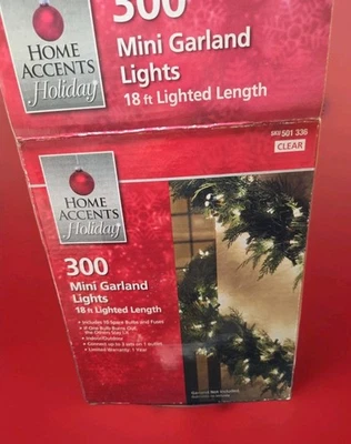 HOME ACCENTS HOLIDAY CHRISTMAS LIGHTS 300 MINI GARLAND 18FT CLEAR LIGHTED LENGTH - Image 1 of 4