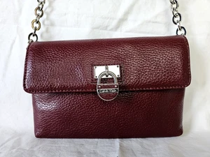 Calvin Klein Modena Handbag Crossbody Brown Satchel Flap Pebbled Leather - Picture 1 of 12