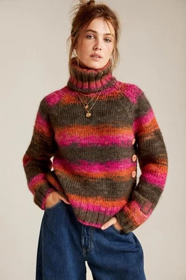 Diesel 100% Wool Chunky Knit Turtleneck Sweater M Multicolor Stripe Y2K Rare - Image 1 of 4