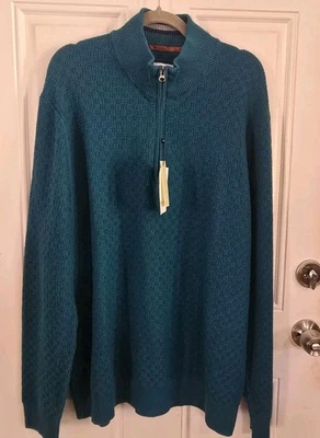 Robert Graham Reisman Quarter Zip Pullover Sweater Men's 2XL Teal Wool Blend  — 第 1/4 张图片