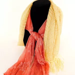 Shear Sparkling Schals Set 2 Orange Blumenmuster & Gelb Wellenmuster - Bild 1 von 12