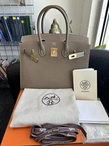 BNIB Hermes Birkin Sellier 30 Epsom Calfskin Etoupe GHW 2023 B Stamp/Receipt - Picture 1 of 15