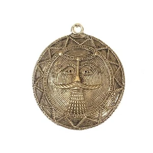 Máscara de luna de latón Dhokra hecha a mano montable en la pared estatuilla estatua ídolo - Imagen 1 de 2
