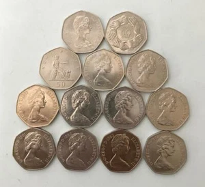 Monedas grandes de 50 peniques de 1969 a 1984 en muy buen estado o sin cercular - Imagen 1 de 1