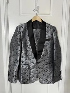 Boys Suits for Kids Size 16 Silver Embossed 3 Pieces Tuxedo Shawl Lapel - Picture 1 of 4