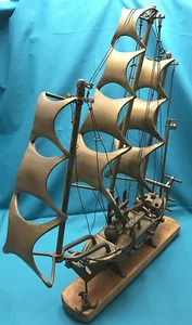 Brass 3-Masted MODEL SHIP REPLICA Wooden Base Indian Flag Unbranded - Picture 1 of 13