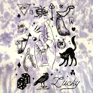 Lucky Brand SHIRT ADULT LARGE PURPLE WHITE TIE DYE CASUAL CHARMS SKULL MENS NWT - Picture 1 of 19