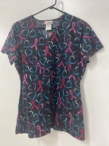 Scrubstar Womens Cancer Awareness V Neck Scrub Top  Small Gray Hope pink ribbon - Picture 1 of 6