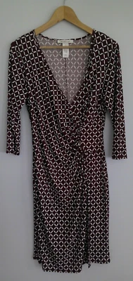Vestido midi geométrico borgoña manga 3/4 envolvente sintético Laundry by Design talla 10 Foto 1 de 4
