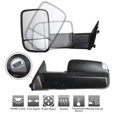 Towing Mirrors For 09-18 Ram 1500 19-23 Ram 1500 Classic Power Heated LED Signal